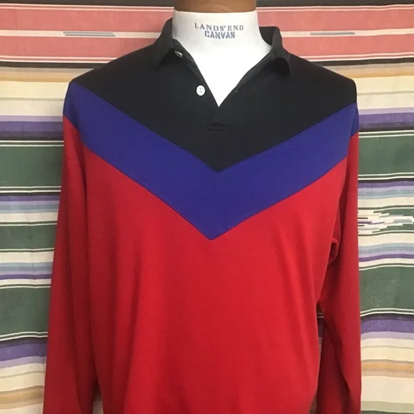 GUC POLO Ralph Lauren suicide skier long sleeve polo sz L